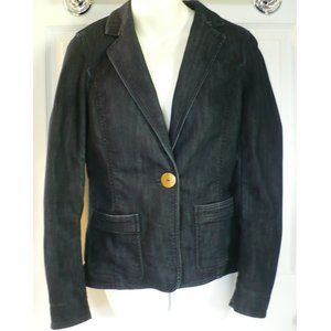 Ellen Tracy Denim Jacket Blazer Coat Single Button Size 6 European Cotton Blend